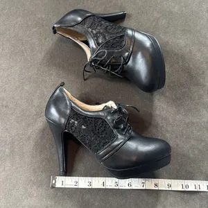 Women’s Black High Heel Lace Up Booties with Lace Detail EU40 Size 9/9.5 US NEW thumbnail 12