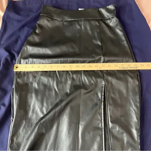 Shein Elegant Black Faux Leather High‎ Rise Front Skit Women's Midi Pencil Skirt thumbnail 11