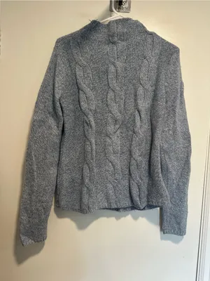 LL Bean blue chunky cable knit Sz:M mock neck wool/angora blend winter sweater. thumbnail 2