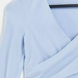 ASOS yoga long sleeve wrap crop top cotton light blue us 2 thumbnail 2