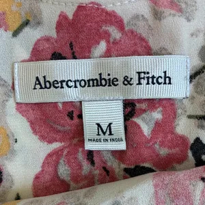 Abercrombie Fitch Womens M Pink Black Floral Popover Mini Dress‎ Cream thumbnail 3