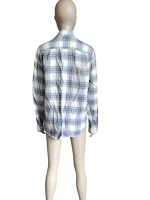 American Eagle Blue and White Plaid Button Up Top thumbnail 4