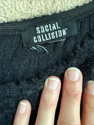 Hot Topic Social Collision Black Off The Shoulder Lightweight Textured Top. thumbnail 2