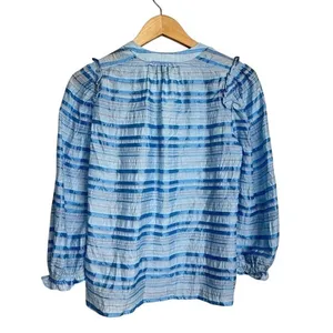 VICI Blue White Striped Metallic Ruffle Sleeve V-Neck Blouse Size Small thumbnail 3