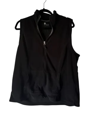 GAP Women Black Fleece Vest Full Zip Collar‎ Pockets XL Layering Preppy thumbnail 1