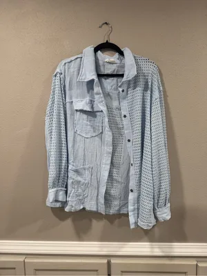 Andree by Unit Light Blue Textured Button-Up Jacket thumbnail 2