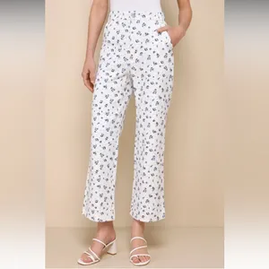 NWT Lulus Everyday Personality Ivory Floral Print Twill High Rise Pants thumbnail 3
