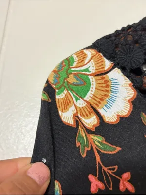 Maeve Black Floral Crochet Lace Yoke Top Boho Anthropologie Blouse Size S thumbnail 3