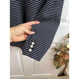 T TAHARI Blazer Size 14 Navy Striped Notched Lapel Jacket Pearl Buttons NEW thumbnail 12