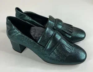 Mango MNG‎ Metallic Green Heeled Loafer Size 36 thumbnail 1