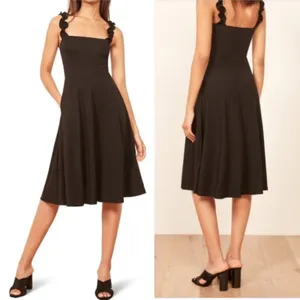 Reformation Eda Ruffle Strap Midi‎ Dress black Sz M thumbnail 2
