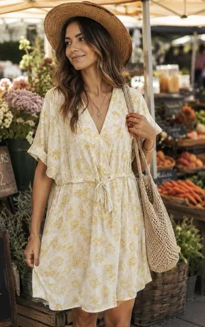 Entro Beige Yellow Linen Blend Dress Size Large Boho Chic Bohemian Sunburst Sun thumbnail 1