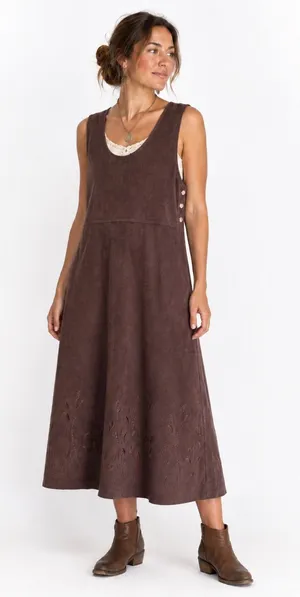 Vintage Faux Suede Jumper Dress Brown Prairie Midi Boho Modest Grunge Layering thumbnail 1