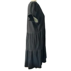 J.Crew Dress Womens Medium M Black Tiered Mini V-Neck Flutter Sleeve Sundress⁠ thumbnail 4