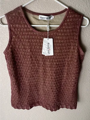 Sleeveless Crochet Knit Tank Top in Chocolate Brown thumbnail 2
