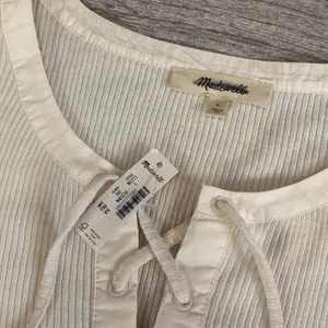 Madewell NEW Ribbed Lace Up Tee Shirt Womens L Short Sleeve Ivory White FLAW thumbnail 7