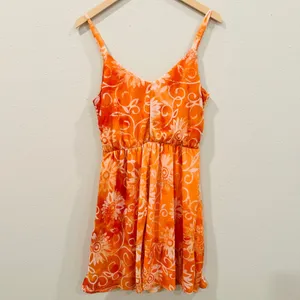 Maurice's Orange Floral Sunburst Dress V-Neck Spaghetti Strap Beach Mini Sundress- M thumbnail 4