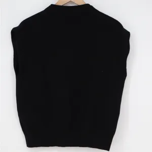 Black Ribbed Knit Sweater Vest Crew Neck Sleeveless Top Large KLJ0571 thumbnail 5