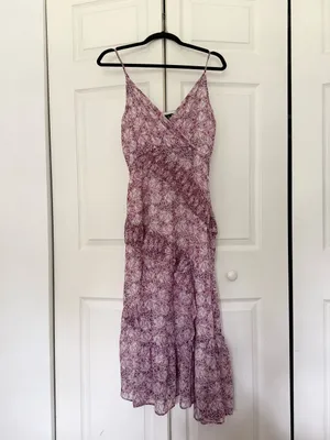 Lulu's These Memories Lavender Floral Print Ruffled Midi Dress Flawed Medium thumbnail 3