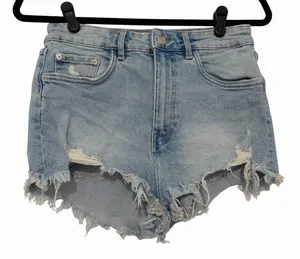 Zara Women's Denim Shorts High Waist Distressed Frayed 8 Festival Light Blue thumbnail 1