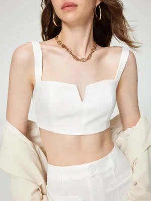 ✨ Cider White V-Neck Zip-Up Crop Top - Size S ✨ thumbnail 1