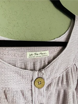 New Free People We the Free Must Have Henley Waffle Thermal Top Size XS Lilac thumbnail 6