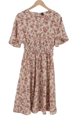 SHEIN Dress Womens Medium Pink Floral Smocked Midi Excellent thumbnail 1