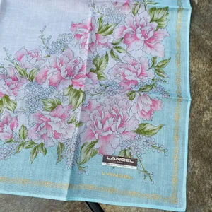 Lancel Paris Feminine Floral Cotton Scarf Pocket Square Handkerchief New thumbnail 2
