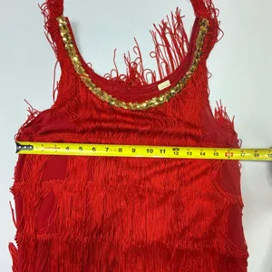 Flapper 1920s Style Red Tiered Fringe Costume Dress thumbnail 8