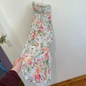 HAUTE MONDE Light Blue Pink Floral Semi Sheer Mesh Strapless Midi Dress ? w Slit thumbnail 12
