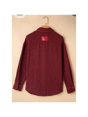 NEW Houndstooth Shacket Jacket Long Sleeve Button Down Shirt L Red Size L thumbnail 2