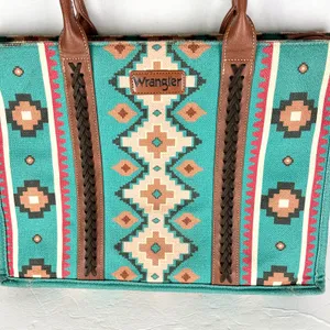 Wrangler Southwestern Dual Sided Wide Tote Bag Teal Western Boho Laptop thumbnail 5