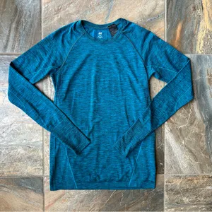 H&M Sport Large Teal Seamless Long Sleeve Activewear Workout Top Athleisure thumbnail 9