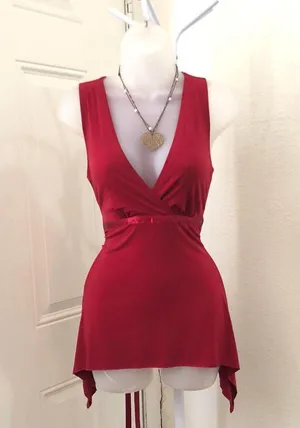 Y2K Romantic Whimsygoth Gothic Red asymmetrical handkerchief hem Fairy V-neck top shirt blouse tie back sleeveless thumbnail 2