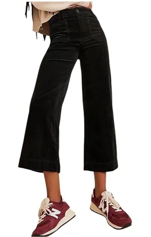 Maeve by Anthropologie The Colette Crop Wide-Leg Corduroy Pants – Size 23 Black thumbnail 1