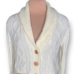 Cream Cable Knit Shawl Collar Cardigan Chunky Preppy Heritage Cozy Cabincore thumbnail 4