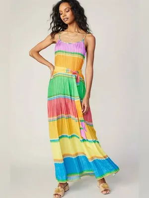 NWT Current Air Pleated Colorblock Maxi Dress L thumbnail 2