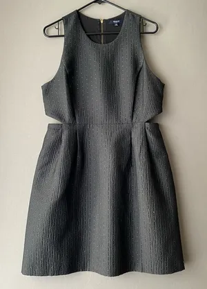 Madewell sz 12‎ black & metallic gold sparkle midriff cut out sheath mini dress thumbnail 1