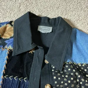 VTG Stonebridge Patchwork Embroidered Leaf Button Front Vest Black‎ Blue 16N33 Size L thumbnail 4