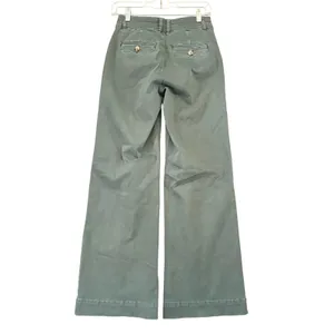 Olive Green‎ Wide Leg High Rise Pants with Stitch Detail Utility Trousers thumbnail 2