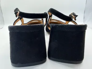 Sam Edelman Black Suede Slingback Heels Sz 8 Square Toe Cutout Retro Chic Preppy thumbnail 7