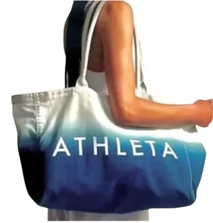 Athleta NWOT Beach Gym Exercise Bag Tote Blue Ombre Canvas Shopping 18.5x12 thumbnail 1