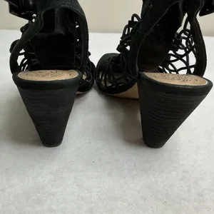 Vince Camuto Black Suede Cage Lace Up Block Heel Sandals Women thumbnail 5