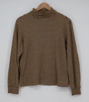 Maxwell Jason Vintage Tan Black Striped Turtleneck Long Sleeve Knit Top Medium thumbnail 1