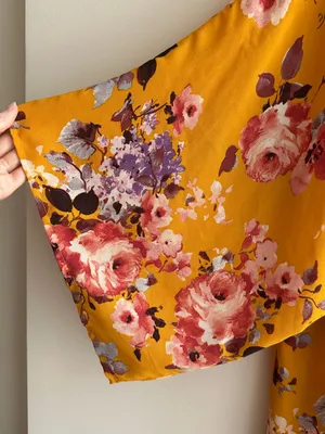 ADORA Golden Yellow Floral Bolero/Kimono Jacket/Cardigan, Size Small thumbnail 4