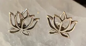 Lotus Flower Sterling Silver Stud Earrings thumbnail 1