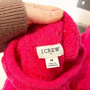 J. Crew Mockneck Cable Knit Cotton Pullover Sweater Pink Medium thumbnail 3