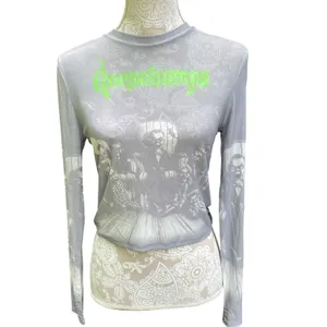 Y2K Horrorcore Goosebumps Slappy Mesh Crop Top Long Sleeve Goth Grunge Size M thumbnail 3