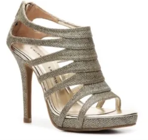 Chinese Laundry Impress' Metallic Gold Glittered Caged Platform Heels thumbnail 1