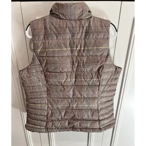 Lands End Down Puffer Vest Brown Plaid Full Zip Outdoor Preppy Heritage thumbnail 4